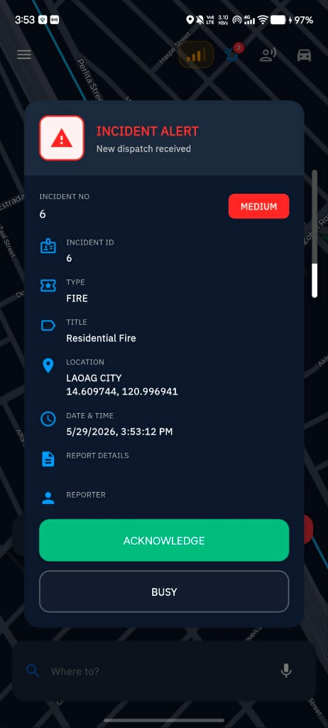 RappID Incident Dispatch Alert Screen