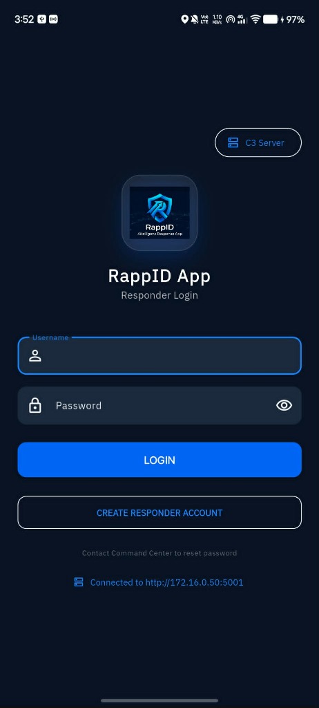 RappID Responder Login Screen