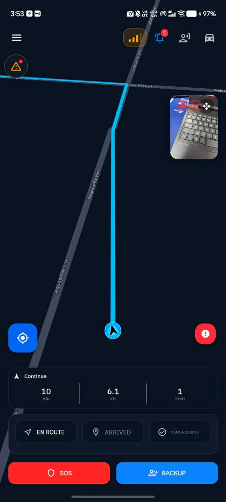 RappID Live Route Navigation Screen